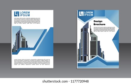 book cover design. Vector modern brochure with arrow design, abstract flayer with background of monochrome buildings. Layout template.