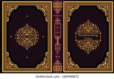 Book cover design. Vector vintage ornament. Gold stamping. Antique classic ornament. Royal ligature.