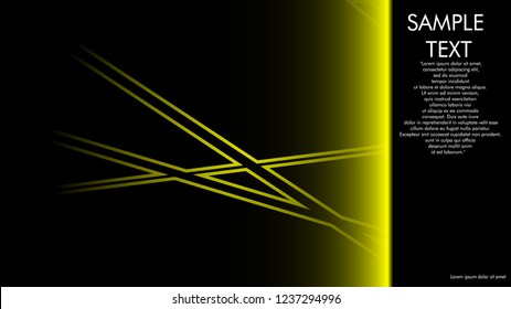 book cover designs, magazines, brochures, etc. with the yellow line concept and black background. and examples of writing next to it. Vector illustration graphic design