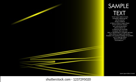 book cover designs, magazines, brochures, etc. with the yellow line concept and black background. and examples of writing next to it. Vector illustration graphic design