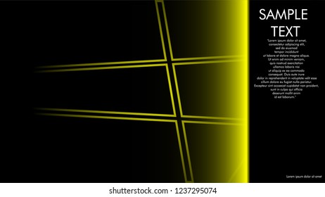 book cover designs, magazines, brochures, etc. with the yellow line concept and black background. and examples of writing next to it. Vector illustration graphic design
