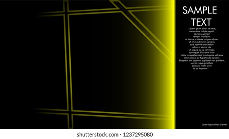 book cover designs, magazines, brochures, etc. with the yellow line concept and black background. and examples of writing next to it. Vector illustration graphic design