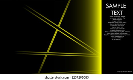 book cover designs, magazines, brochures, etc. with the yellow line concept and black background. and examples of writing next to it. Vector illustration graphic design
