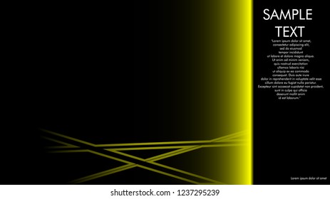 book cover designs, magazines, brochures, etc. with the yellow line concept and black background. and examples of writing next to it. Vector illustration graphic design
