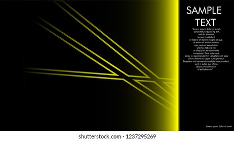 book cover designs, magazines, brochures, etc. with the yellow line concept and black background. and examples of writing next to it. Vector illustration graphic design