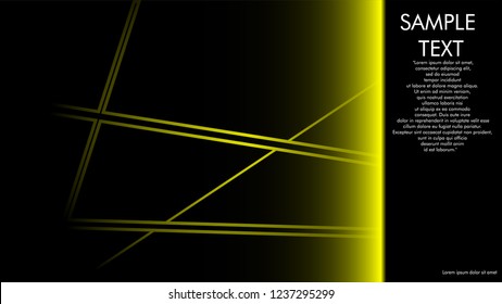book cover designs, magazines, brochures, etc. with the yellow line concept and black background. and examples of writing next to it. Vector illustration graphic design