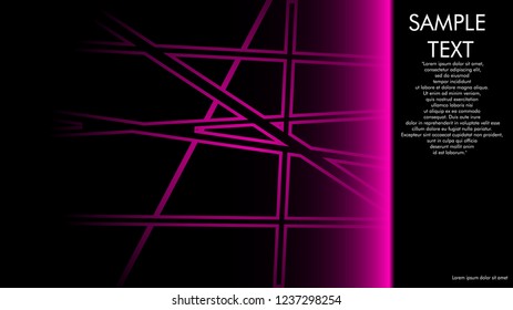 book cover designs, magazines, brochures, etc. with the pink line concept and black background. and examples of writing next to it. Vector illustration graphic design