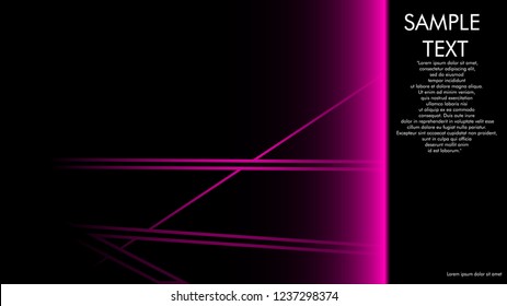 book cover designs, magazines, brochures, etc. with the pink line concept and black background. and examples of writing next to it. Vector illustration graphic design
