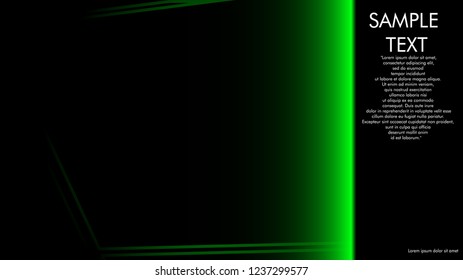 book cover designs, magazines, brochures, etc. with the green line concept and black background. and examples of writing next to it. Vector illustration graphic design