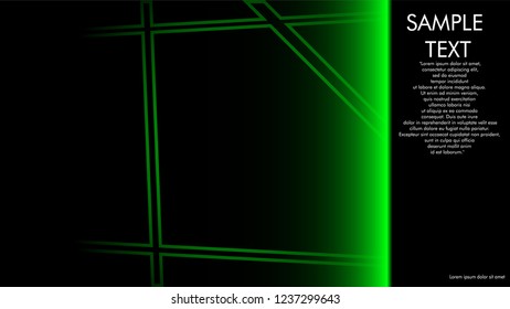 book cover designs, magazines, brochures, etc. with the green line concept and black background. and examples of writing next to it. Vector illustration graphic design