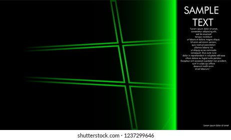 book cover designs, magazines, brochures, etc. with the green line concept and black background. and examples of writing next to it. Vector illustration graphic design
