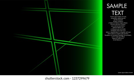 book cover designs, magazines, brochures, etc. with the green line concept and black background. and examples of writing next to it. Vector illustration graphic design