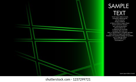 book cover designs, magazines, brochures, etc. with the green line concept and black background. and examples of writing next to it. Vector illustration graphic design