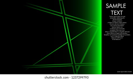 book cover designs, magazines, brochures, etc. with the green line concept and black background. and examples of writing next to it. Vector illustration graphic design