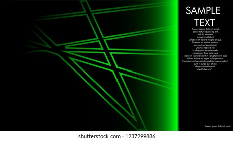 book cover designs, magazines, brochures, etc. with the green line concept and black background. and examples of writing next to it. Vector illustration graphic design