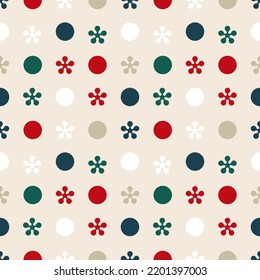Cover-Design oder Geschenkverpackung Papier Stoffdruck bedruckt.grün, weiß, rot und blau Polka Punkte mit Sternmuster.Vektorhintergrund nahtlose Muster-Handschrift-Konzept.