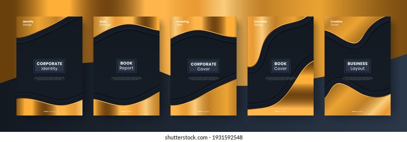 book cover with gold shape Vector layout premium vip style for books, magazines, catalogs, poster celebration, flyer anniversary, package