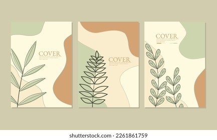 book cover with hand drawn abstract leaves in A4 size. for notebook, diary, book, planner. pastel color book