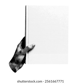 Book cover held up in hand. Blank, closed textbook with a modern, clean design, perfect for education or publishing concepts. Vector illustration isolated on white background.