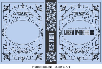 Book cover mockup featuring an elegant vintage design with ornate frames, a central oval, and decorative swirls, perfect for classic literature or historical publications