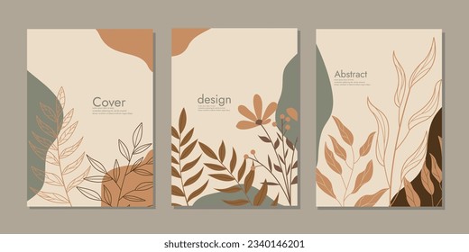 book cover mockup layout design with hand drawn floral decorations. abstract botanical background. size A4 For notebooks, planners, brochures, books, catalogs