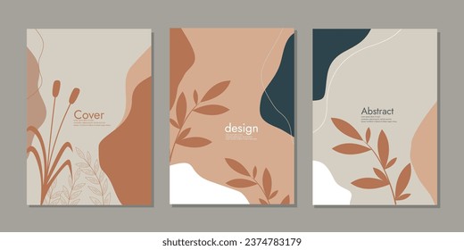 book cover mockup layout design with with hand drawn floral decorations. abstract boho botanical background. pastel colors For books, jurnals, planners, invitations, binders, diaries, brochures