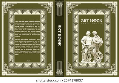 Book cover mockup showcasing greek statues and an ornate frame, ideal for art and history publications