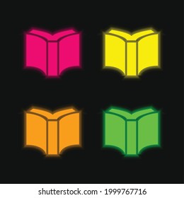 Cubierta del libro Vista trasera abierta cuatro colores brillante neón icono vector
