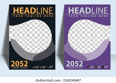 Book Cover Page Design Template in A4 size. This can be adapted to Annual Report, Magazine, Flyer, Poster, Banner, Brochure and for your web. Gray and purple color design. 100% editable design. 