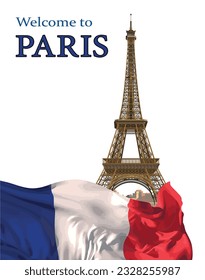 Book cover, postcard with an invitation to Paris. Vector.