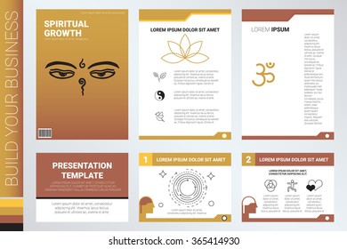 Book cover and presentation template with flat design elements, ideal for company information or infographic annual report