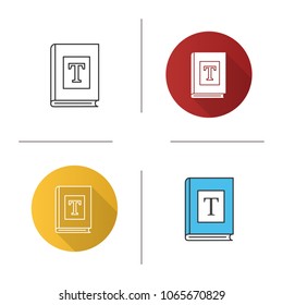 Book cover printing con. Flat design, linear and color styles. Book font. Isolated vector illustrations