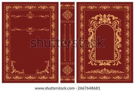Book cover, scripture, vintage gold pattern on red background, color changing.