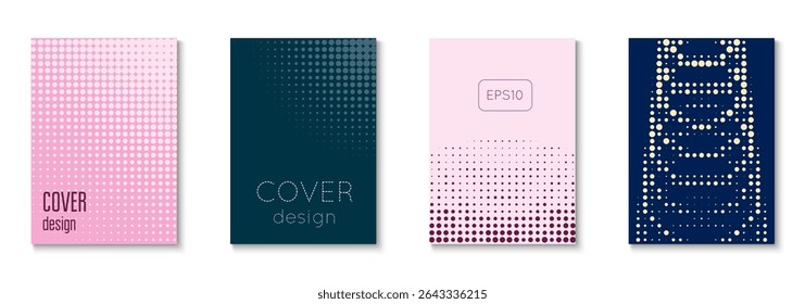 Book Cover Set. Color Art With Memphis Elements. Linear Frame With Geometric Design. Halftone Flyer. Minimalist Business Texture. Geometric Wave Background. Trendy Book Cover