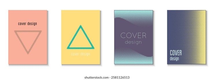 Book Cover Set. Summer Concept With Minimal Art. Dynamic Frame For Annual Invitation. Halftone Flyer. Minimalist Business Pattern. Geometric Wave Texture. Trendy Book Cover