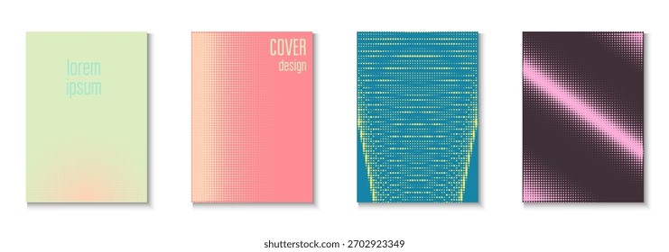 Book Cover Set. Summer Concept With Minimal Art. Linear Shapes For Brand Folder. Wave Flyer. Minimalist Dot Poster. Geometric Party Background. Trendy Book Cover