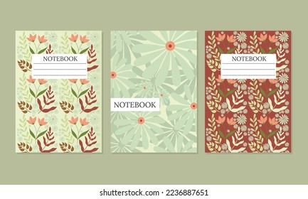 Buchcover-Sets. Schönes abstraktes und florales Design. Nahtlose Muster und Masken, leicht zu vergrössern. Für Notebooks, Planer, Broschüren, Bücher, Kataloge. Vektorgrafik.