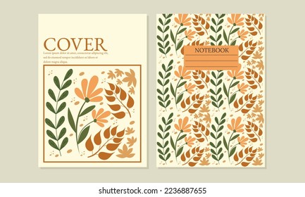 book cover sets. Beautiful abstract and floral design. Seamless pattern and mask used, easy to re-size. For notebooks, planners, brochures, books, catalogs. Vector illustration.