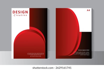 Book cover template for annual report, Abstract curve shape on red color background - A4 size magazine, booklet, proposal, portfolio, brochure, poste