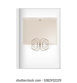 Book cover template with decorative element. Dairy design with white hardcover. Isolated vector illustration.