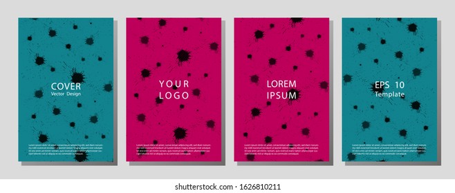 Book cover templates set, vector paint stain abstract background.  Flyer, presentation, brochure, banner, poster design. Geometric wallpaper for business brochure, cover design.