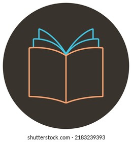 Book cover two color icon outline on dark brown round background.
