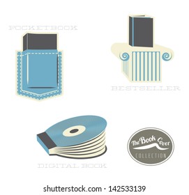 The book cover types icon set: metaphorical, conceptual, clean illustrations.