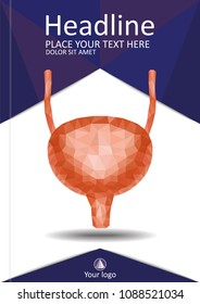 Book cover urinary bladder system with ureter and urethra. Realistic 3d low poly human organ. Annual report. A4 Medical journals, conferences, magazines. Academic research. Vector illustration. 