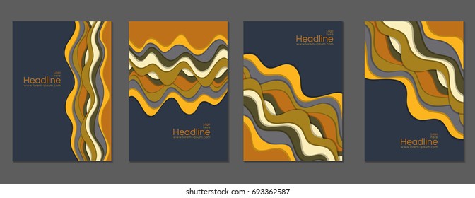 Book cover vector templates, banners, scientific magazines, business brochures, educational newsletters design. Stylish collection with flowing lines backgrounds, cover layouts with curve waves.