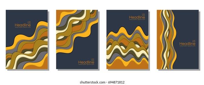 Book cover vector templates, banners, scientific magazines, business brochures, educational newsletters design. Stylish collection with flowing lines backgrounds, cover layouts with curve stripes.