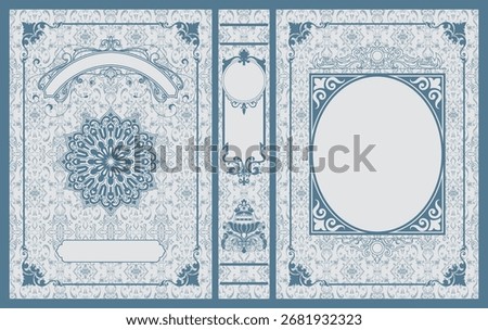 Book cover, vintage pattern design, classic frame decoration, abstract flowers.