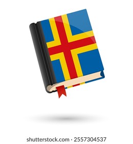 The book is covered in the flag of the Aland. Vector illustration of 3D language book on white background.