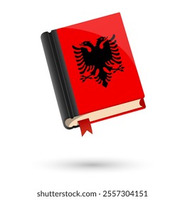 The book is covered in the flag of the Albania. Vector illustration of 3D language book on white background.