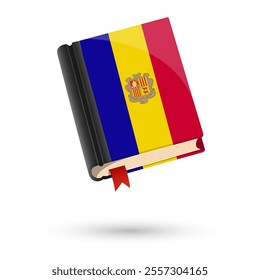 The book is covered in the flag of the Andorra. Vector illustration of 3D language book on white background.